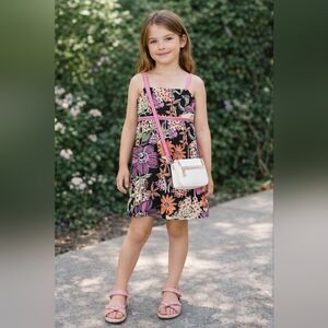 Lilly Pulitzer Girls Floral Sundress Y2K Black Pink Spaghetti Strap Cotton Sz 7